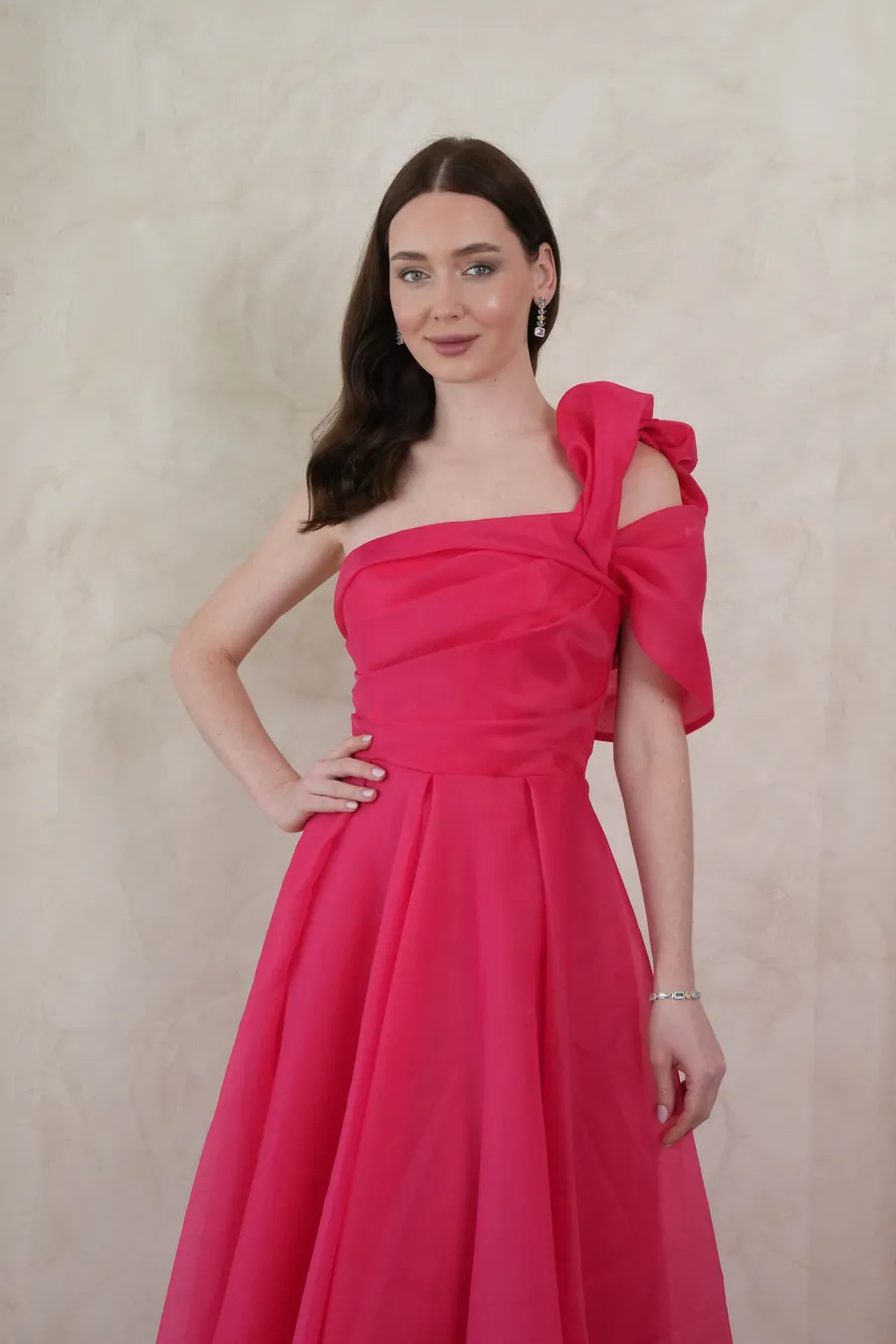 Fuşya Uzun Şifon Elbise