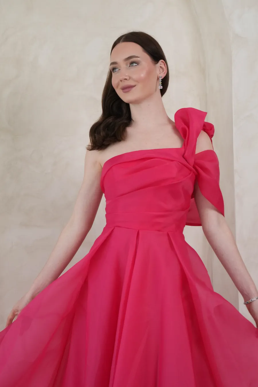 Fuşya Uzun Şifon Elbise