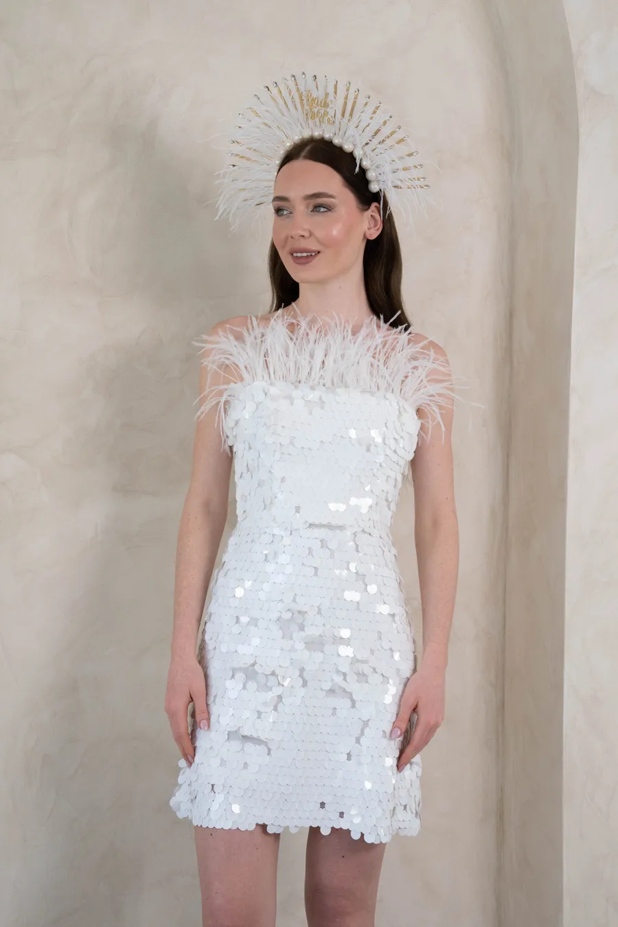 Payetli Beyaz After Elbise