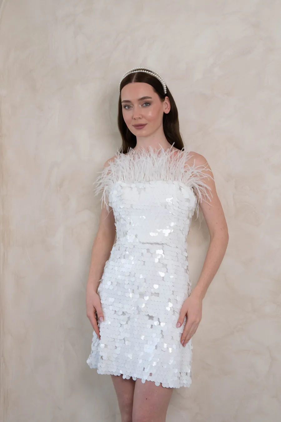 Payetli Beyaz After Elbise