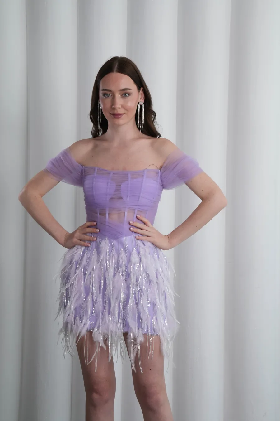 Otriş Detaylı Lila Mini Elbise