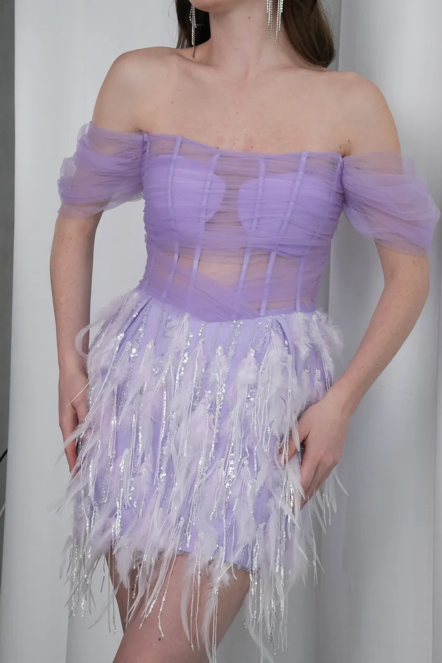 Otriş Detaylı Lila Mini Elbise