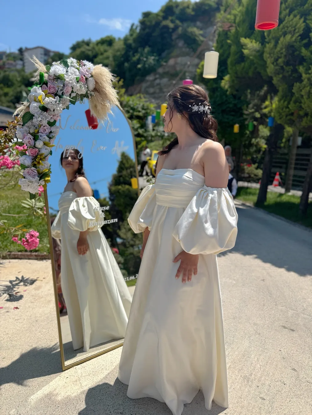 Balon Kol Uzun Krem Elbise