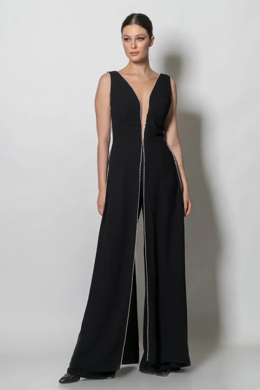 Taş Detaylı Siyah Tulum