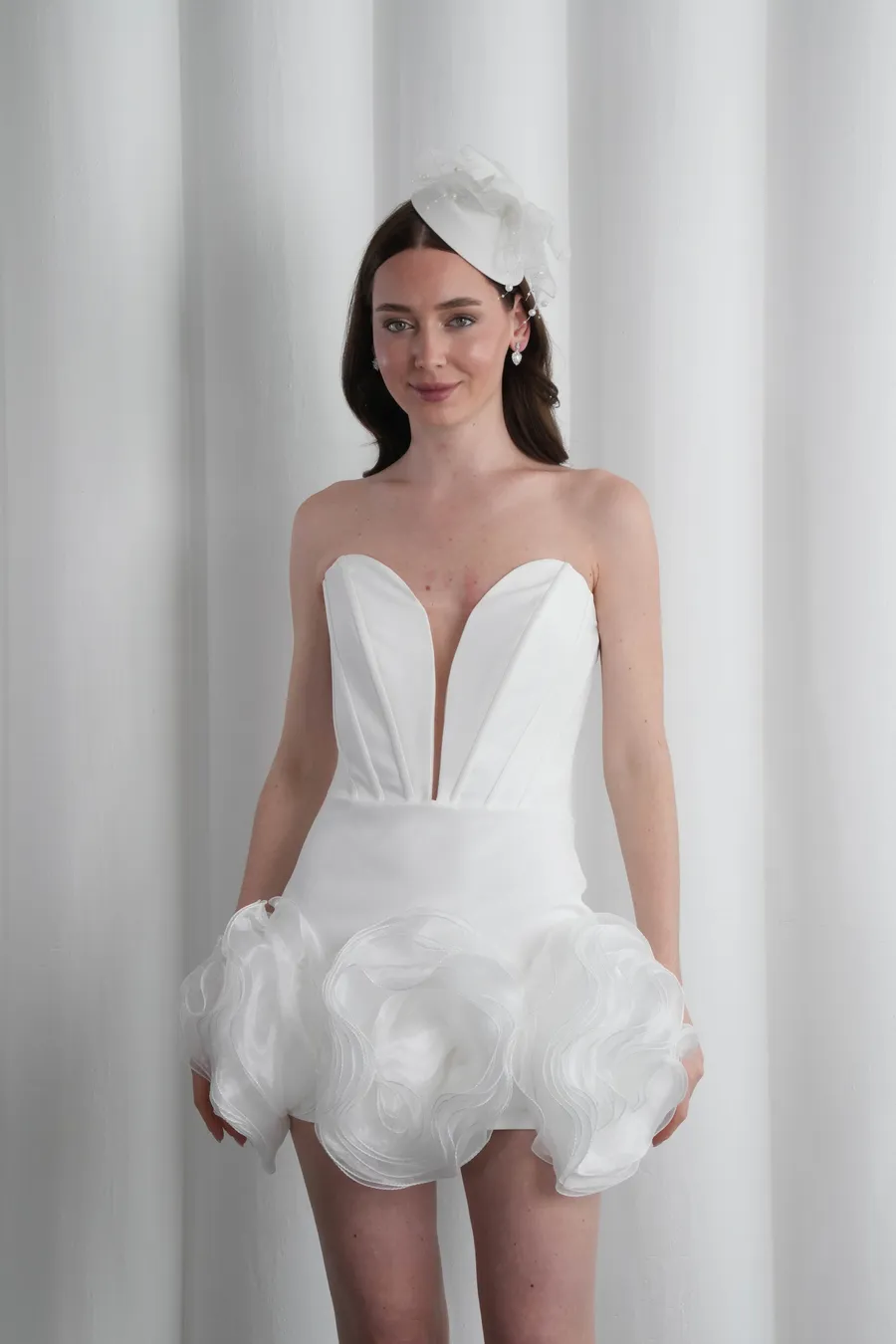 Beyaz Mini After Elbise