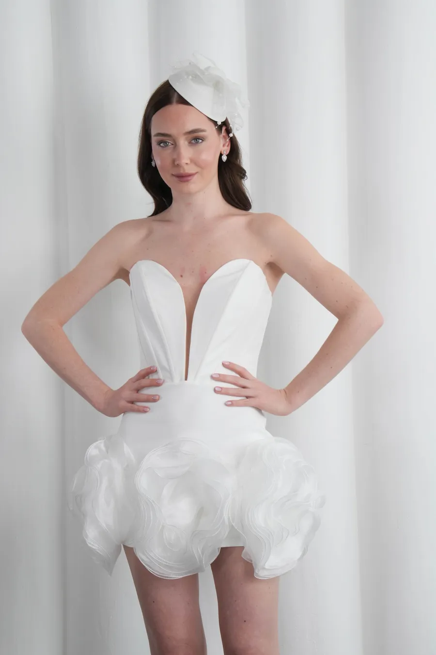 Beyaz Mini After Elbise