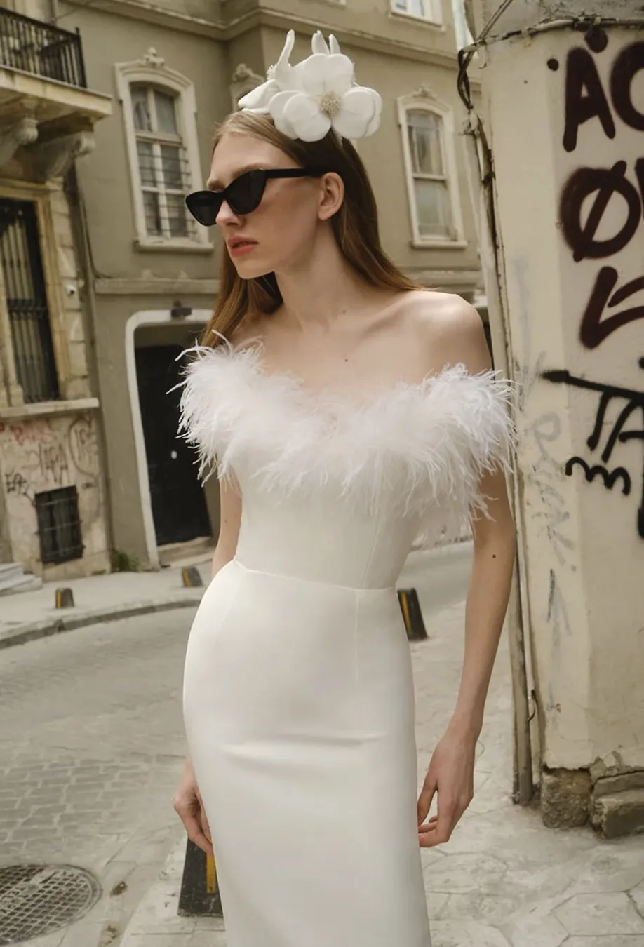 New Arrivals Otriş Detaylı Midi Beyaz Elbise