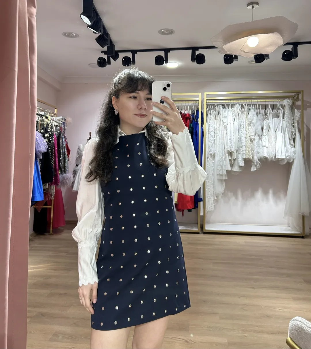 Gümüş Taş Detaylı Lacivert Elbise